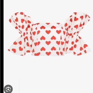 ANOUKI Anjelica Heart Print Cotton Bustier + Puff Sleeves Cotton Top M